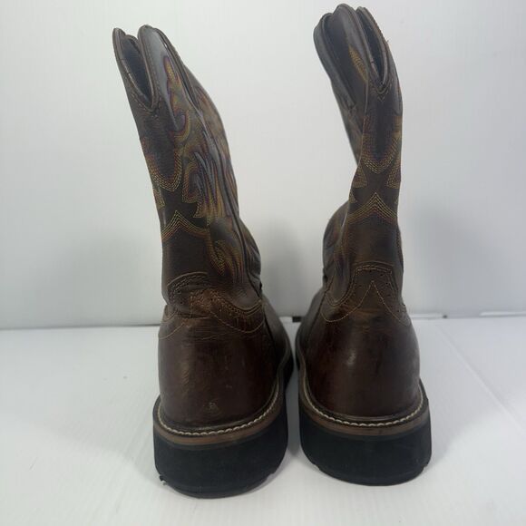 Justin Work Boots Men 13D Steel Toe Western Leather Brown Pull-On ASTM F2413-11 - Picture 5 of 8
